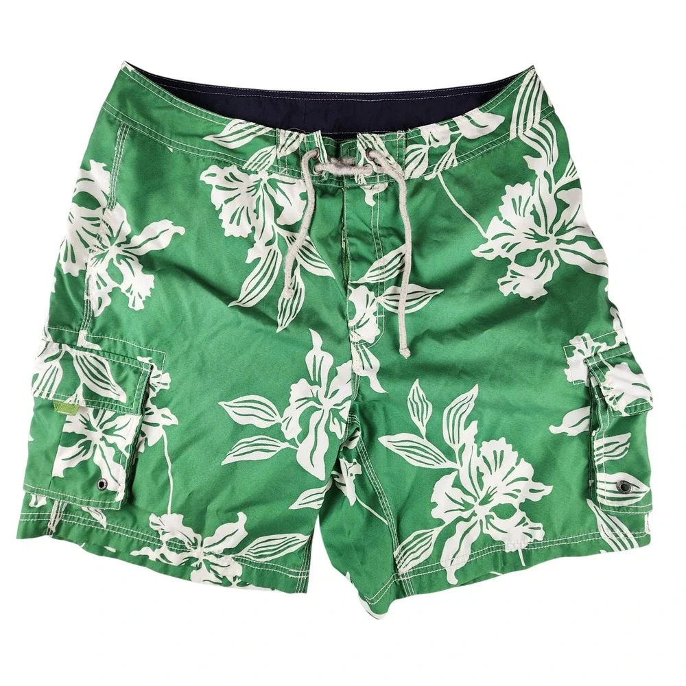 J.Crew Mens Size 36 Green Floral Tropical Cargo Board Shorts Swim Trunks